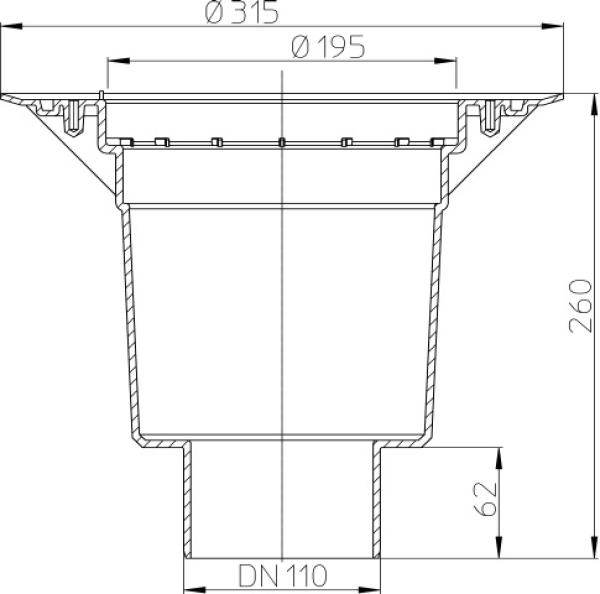 Perfektablaufkörper DN110 senkrecht mit Dichtflansch  HL616K/1